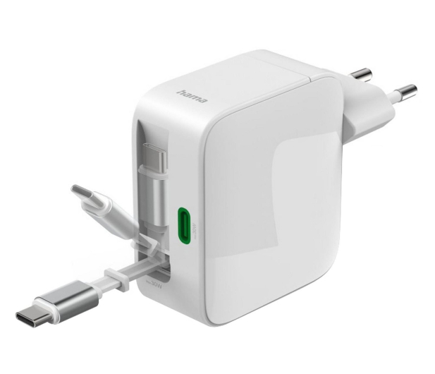 Hama ŁADOWARKA GAN 65W Z KABLEM USB-C ZWIJANYM 2X USB-C BIAŁA - 1548501 - zdjęcie 3